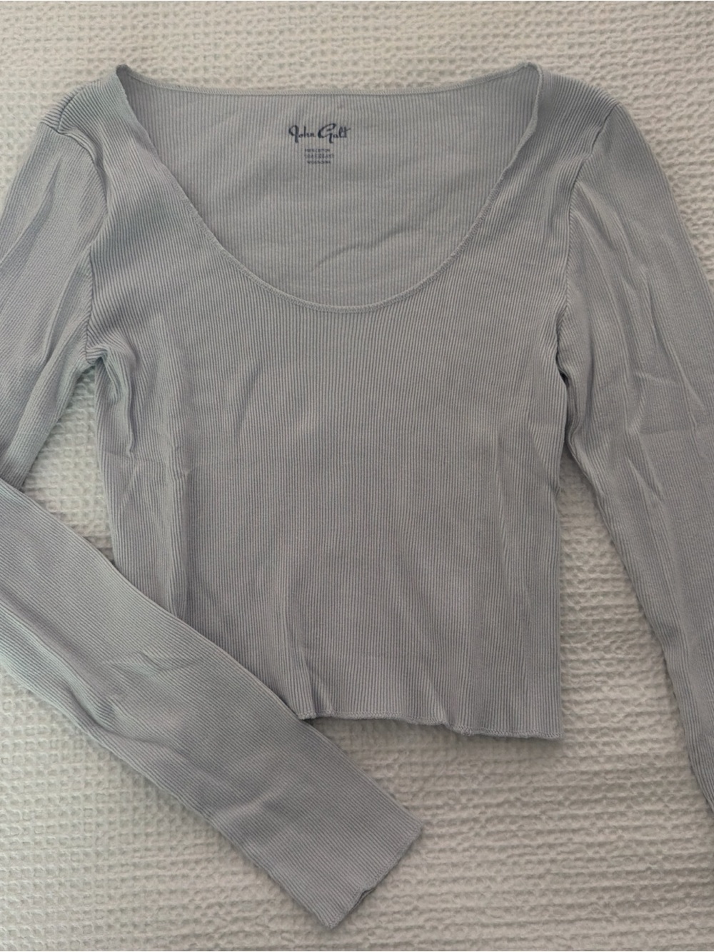 Brandy Melville Dusty Blue Ribbed Scoop Neck Long Sleeve